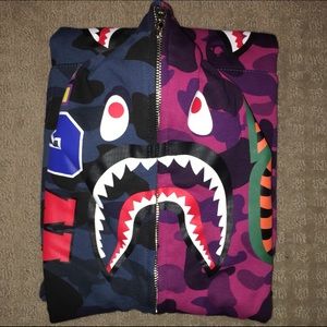 BAPE Color Camo Half & Half Shark Zip Up Hoodie